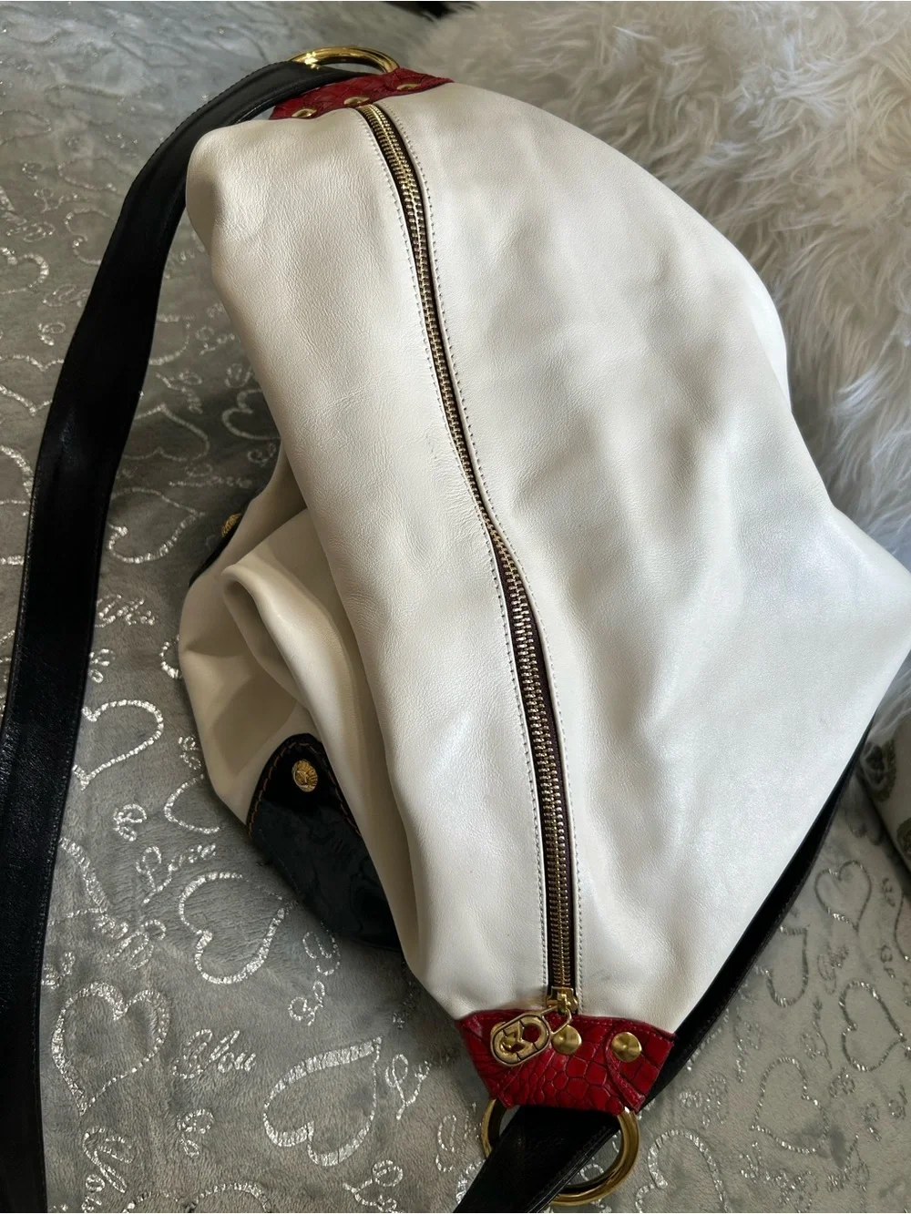 NWT Marino Orlandi Two-Tone White & Brown Leather Backpack with Red Accent